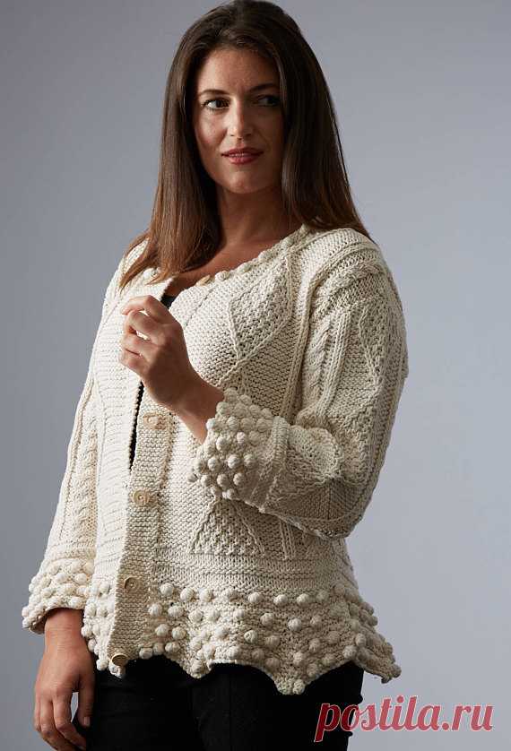 Francine Hand Knitted Aran Style Cardigan ~ WHITE ~ Size:XL~ Hip Length; 24