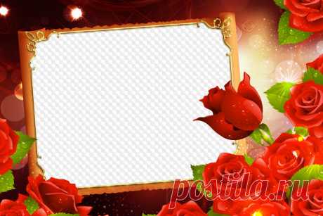 PNG, Photo frame magic roses. Transparent PNG Frame, PSD Layered Photo frame template, Download.