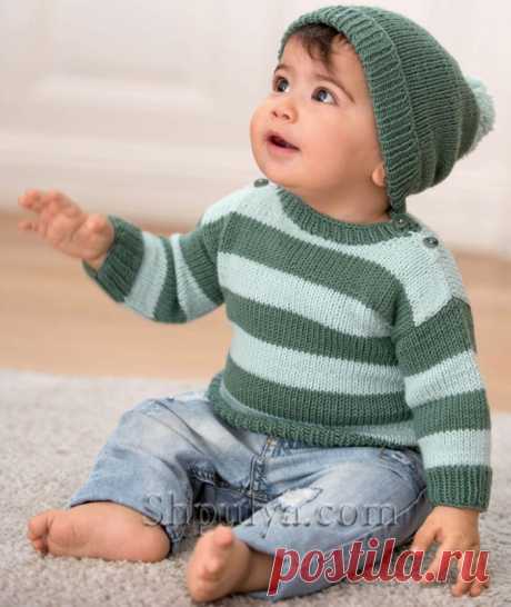 Пуловер в полоску для мальчика 1-3 года и шапочка спицами - SHPULYA.com