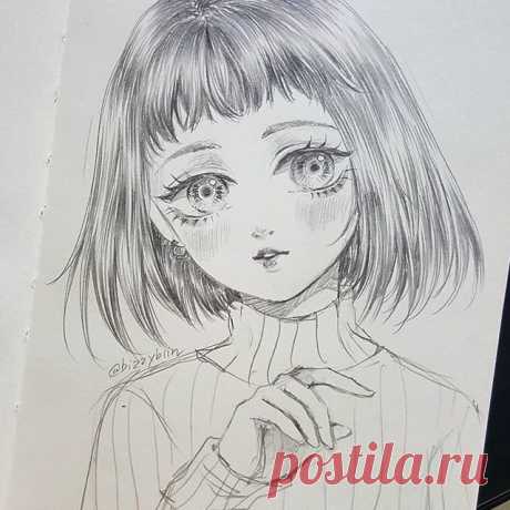 Shiny hair and baby face ╮(╯3╰)╭ &lt;3 luv u babe 💓😇
.
#drawing #pencilart #anime #manga #hairstyle