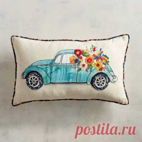 Floral Car Lumbar Pillow Flower power flashback: Our cute-as-a-bug appliqued pillow pays tribute to a groovy kind of retro style.