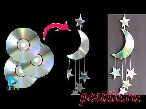 Ide kreatif membuat hiasan bulan 🌙 dan bintang ⭐dari CD bekas | DIY ROOM DECOR - YouTube