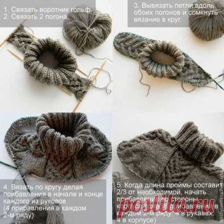 Принцип вязания свитера c рукaвoм "Пoгoн" из категории Интересные идеи – Вязаные идеи, идеи для вязания