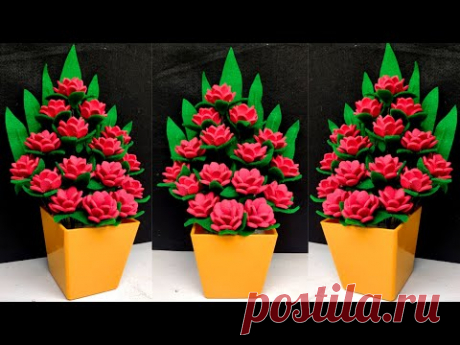 Ide kreatif - Cara membuat bunga hias meja dari busa ati || How to make flowers out of foam