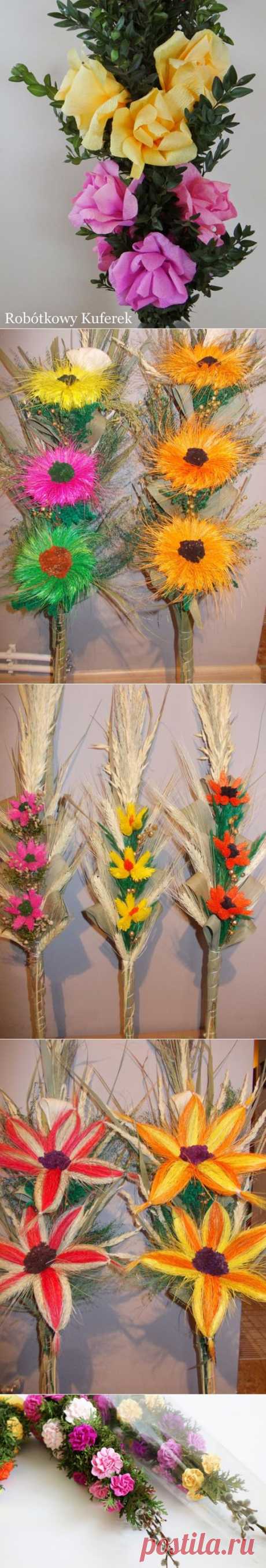 Пасхальная ВЕРБА. Декоративная композиция из веточек самшита и цветов из гофрированной бумаги | Самоделкино