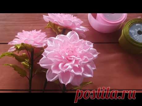 Bunga Dahlia Merah Muda || Tutorial Membuat Bunga Dari Pita Satin || DIY