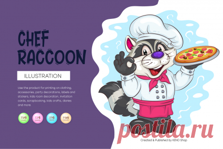 Cartoon Chef Raccoon. T-Shirt, PNG, SVG.
A colorful illustration of a raccoon cook with a pizza in his hand. Unique design, Childish illustration. Use the product to print on clothing, accessories, holiday decorations, labels and stickers, nursery decorations, invitation cards, scrapbooking, diaries and more.
-------------------------------------------
EPS_10, SVG, JPG, PNG file transparent with a resolution of 300 dpi, 15000 X 15000.
