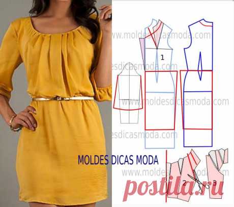 MOLDE DE VESTIDO AMARELO Faça a analise de forma detalhada do desenho do molde de vestido amarelo. Simples e belo, veste de forma descontraída e elegante.