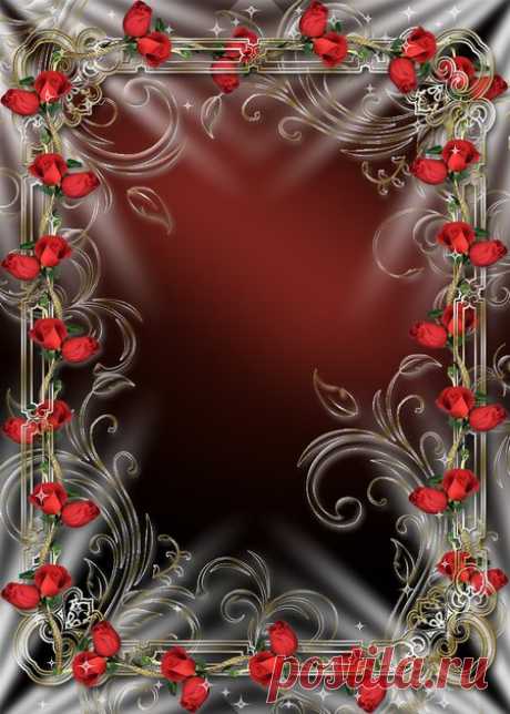 Red roses photo frame PSD, PNG. Transparent PNG Frame, PSD Layered Photo frame template, Download.