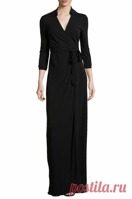 Black 3/4 Sleeve Maxi Wrap Dress BLACK: Maxi Dresses | ZAFUL