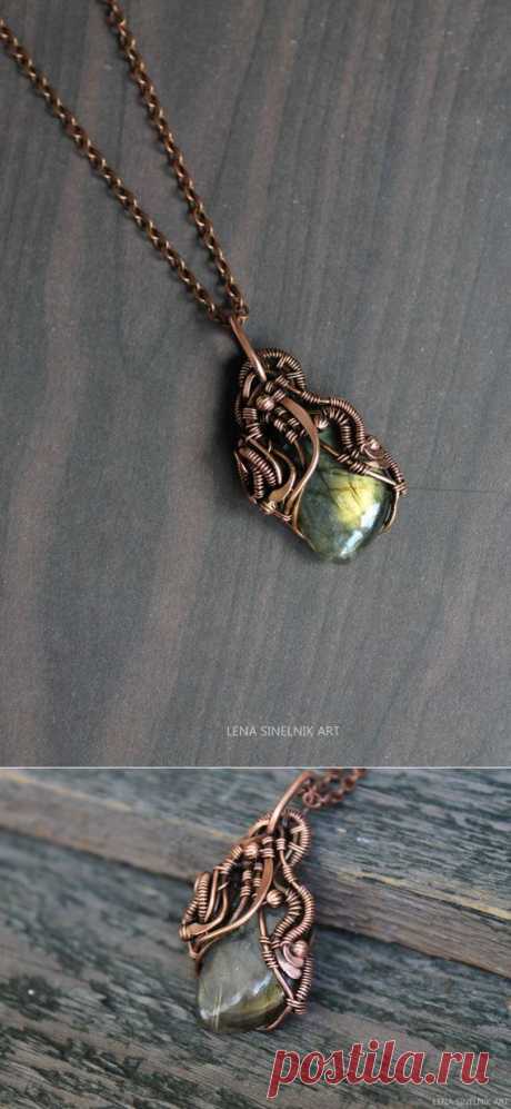 Copper pendant Wire wrap necklace Wire wrapped от LenaSinelnikArt