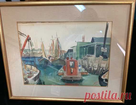 Vintage Watercolor of Boats in a New England Harbor | Etsy This is a vintage watercolor painting of boats in a harbor. It is signed lower right by the artist, Stan Cox. The painting is professionally framed. It does not appear to have any damage or stains. The artwork measures 8.5 x 11