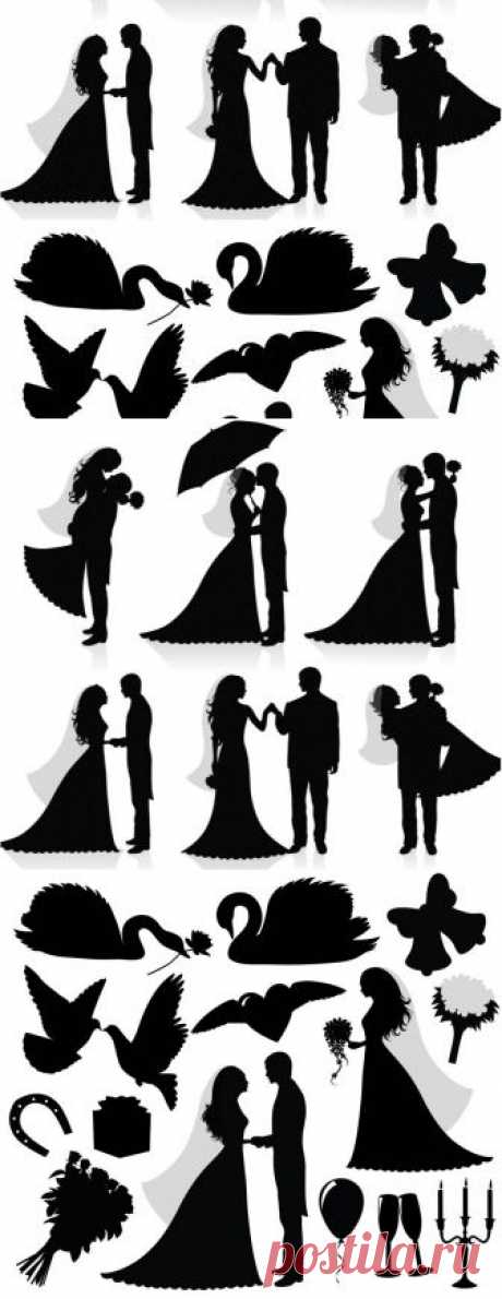 Silhouette newlyweds vector | Vector Graphics &amp; Vector Illustrations