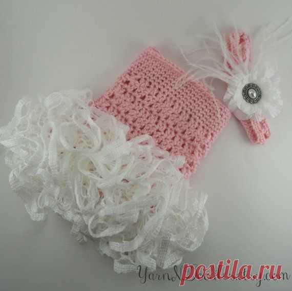 Baby Girl Crocheted Ruffle Romper Headband Set Photography Prop Sprin…