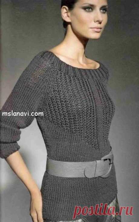 Серый пуловер спицами от Lana Grossa | Вяжем с Лана Ви