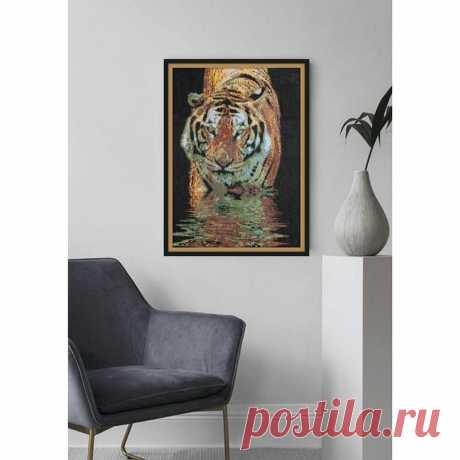Tiger Wall Art, Finished Cross Stitch Forest Animal Embroidery Art Natural Print - Shop RomanovaCrossStitch Wall Décor - Pinkoi