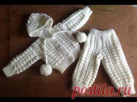 Белый костюмчик для новорожденного. knitted suit for newborn baby
