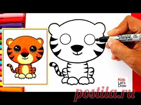 Aprende a dibujar un TIGRE KAWAII fácil | How to Draw a Cute Tiger Easy
