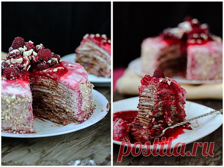 Малиново-шоколадный блинный торт с кешью /  Foodclub.ru