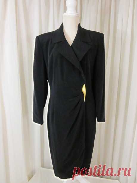 JONES NEW YORK Long Sleeved Black Coat Dress W/ Gold-Tone Front Closure Size 10 | eBay