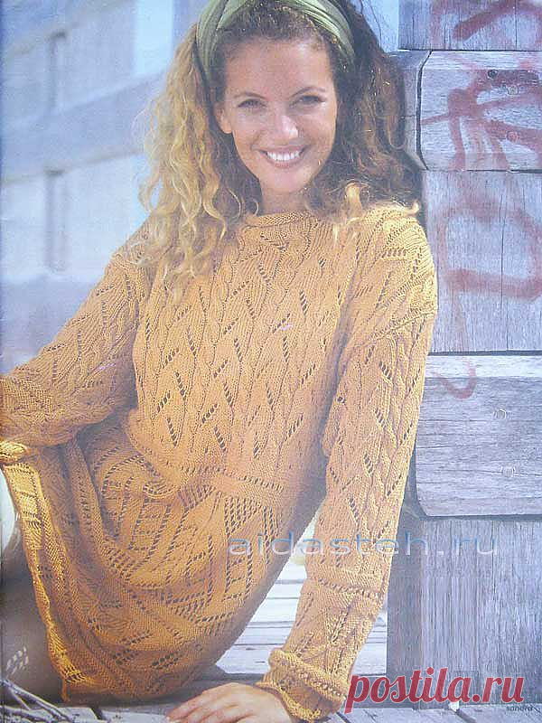 Вязаный пуловер цвета латуни. Журнал «Sandra» № 4/1994