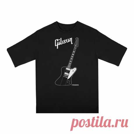 Футболка оверсайз «Gibson Firebird. Гитара. Guitar. Гибсон. Rock.» цвет черный - дизайнер принта Kaplio