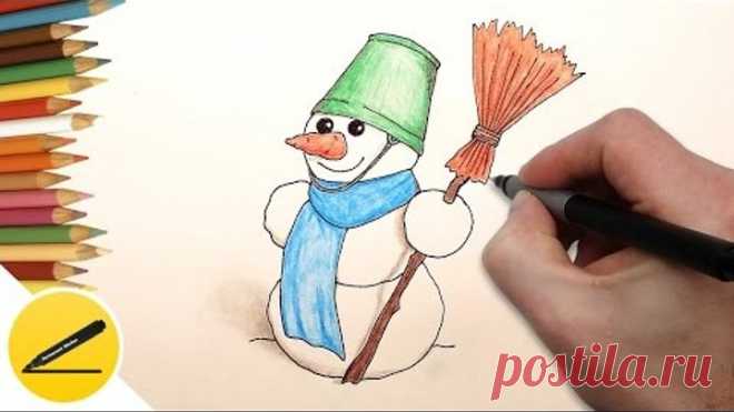 Как Нарисовать Снеговика поэтапно на Новый год - новогодние рисунки для детей
