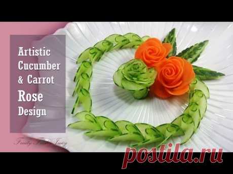 Художественный огурец, морковь Розовая резьба и дизайн - от овощей до цветочного гарнира