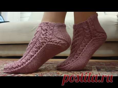 ❤️КРАСИВЫЕ АЖУРНЫЕ НОСКИ👠 двумя спицами БЕЗ ШВА👍 ПРОСТЫЕ НОСКИ СПИЦАМИ🎀