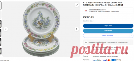 VTG Royal Worcester HERBS Dinner Plate ROSEMARY 10.25” Set Of 5 Butterfly MINT | eBay