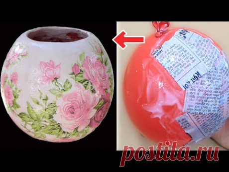 How to make flower pot with balloon and plaster | Pot decoration