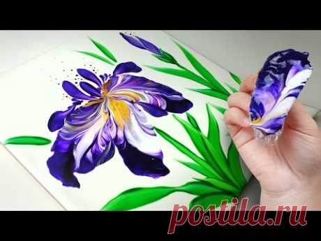 (664) Iris | Plastic wrap smash | Painting ideas | Acrylic Painting for beginners | Designer Gemma77
