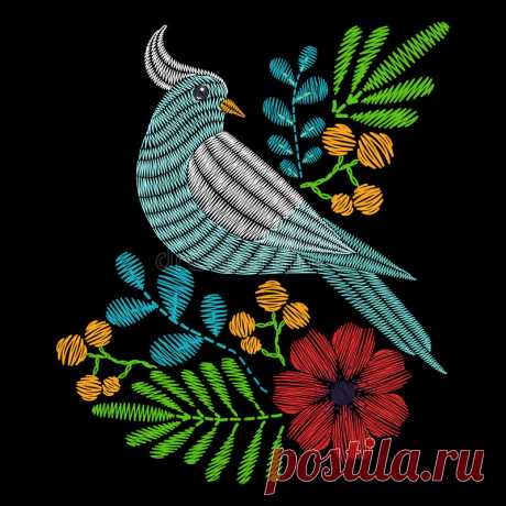 Embroidery Bird With Flowers, Dove Pattern. Vector Fashion Stock Vector - Illustration of ethnic, background: 86719313 Illustration about Embroidery Bird with flowers, Dove pattern. Vector fashion ornamental floral print on black background for fabric traditional folk decoration. Illustration of ethnic, background, illustration - 86719313
