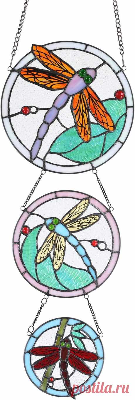 Amazon.com: Bieye W10059 Dragonfly Tiffany Style - Panel para ventana con 3 piezas para colgar sucesivamente dentro de las cadenas, 10 pulgadas de ancho x 39 pulgadas de alto : Hogar y Cocina