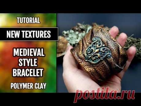 New Textures - Leather Imitation - How to make Medieval Style Bracelet! Polymer Clay Fimo Leather!