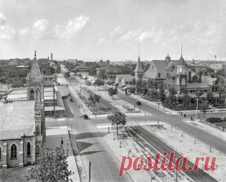 Palafox Perspective: 1910 Pensacola, Florida, circa 1910. "Looking north on Palafox Street." Note the Pepsi-Cola streetcar stop. 8x10 inch glass negative, Detroit Publishing Company.