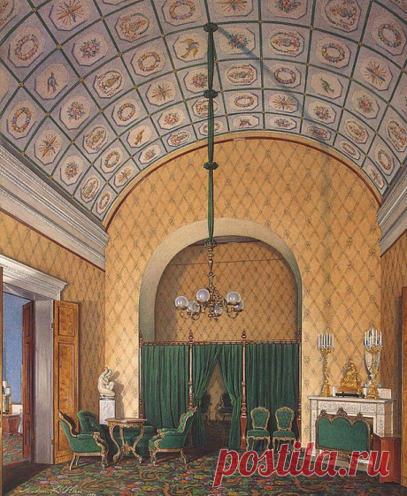 Interiors of the Winter Palace. The Second Reserved Apartment. A Bedroom - Edward Petrovich Hau - Drawings, Prints and Painting from Hermitage Museum | brunhild110 приколол(а) это к доске Interior painting