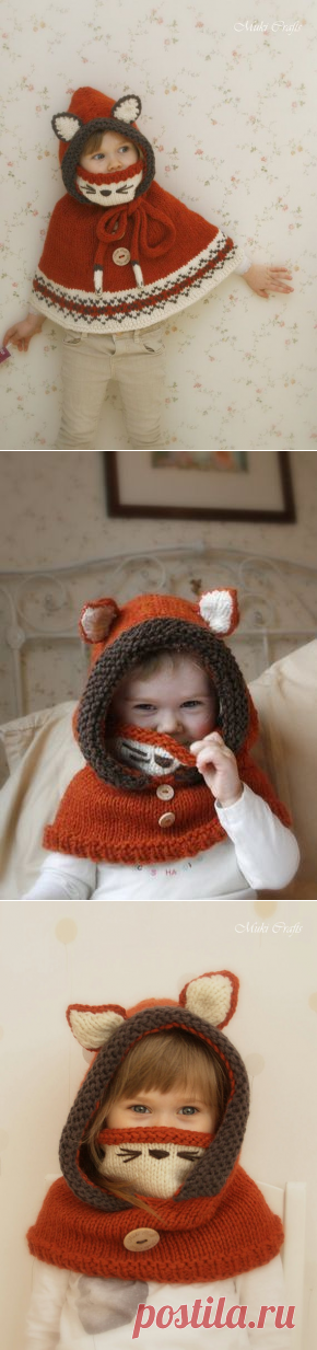 Knit fox hood cowl Rene PDF kn | Crochet