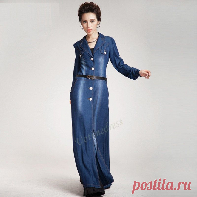 Синий Maxi длинное платье Cowboy Пальто Женщины длинное пальто на Uotimedress