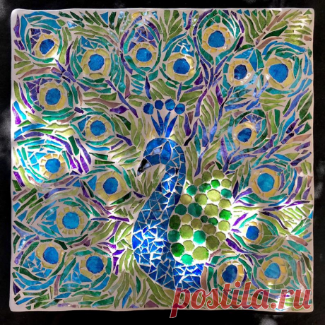 Royal green peacock mosaic wall art glass mosaic wall art | Etsy
