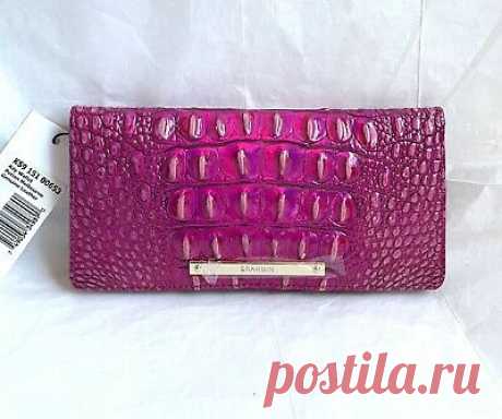 New Brahmin Melbourne Ady Croc Embossed Leather Slim Wallet POTION Bright Pink  | eBay Each Brahmin product has its own unique design and different patterns. We took the pictures for each individual bag or wallet. • Croc embossed Leather with matching trim and gold tone hardware. • Color: Potion Pink.