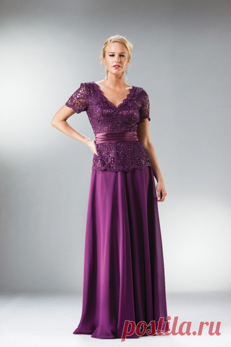 New Purple Color Mother of The Bride Dress Short Sleeve Formal Gown Plus Size