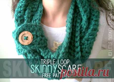 Triple Loop Skinny Infinity Crochet Scarf with Button (Free Crochet Pattern!) | J carr