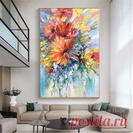 Große bunte Blume Ölgemälde 3D Blumen Kunst auf Leinwand - Etsy.de