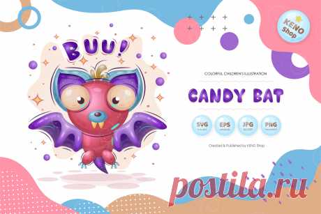 Cartoon candy bat.
Cute cartoon bat is made in glaze style. Positive and unique design. Use the product for printing on clothing, accessories, party decorations, labels and stickers, kids room decoration, invitation cards, scrapbooking, kids crafts, diaries and more.
--------------------------------------------
EPS_10, SVG, JPG, PNG file transparent with a resolution of 300 dpi, 15000 X 15000.