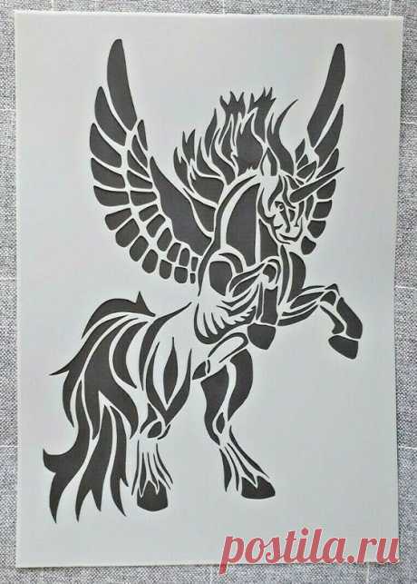 Majestic Magic Unicorn Horse Stencil - Mylar Plastic 190mic A4 sheet size strong reusable Painting Airbrush Craft Art Furniture Wall Deco