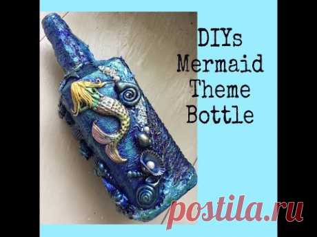 Diys bottle decoration/ Mermaid theme bottle art - YouTube