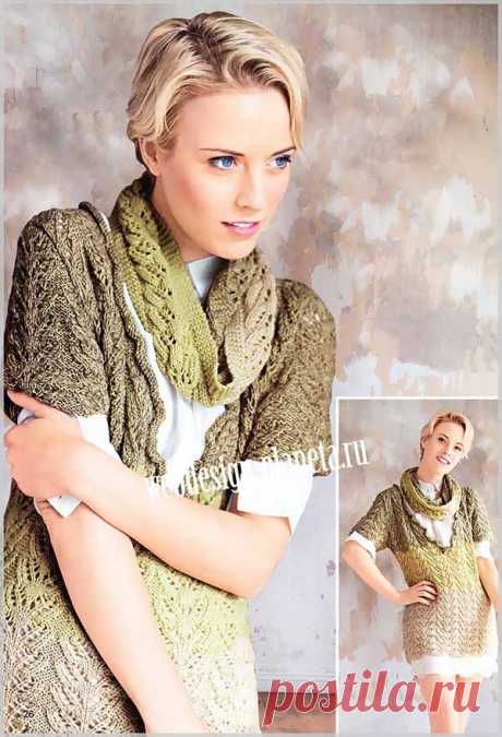 Женский пуловер с ажурным узором и шарф-хомут | Вязание спицами, вязание крючком | Мир увлечений современной женщины.