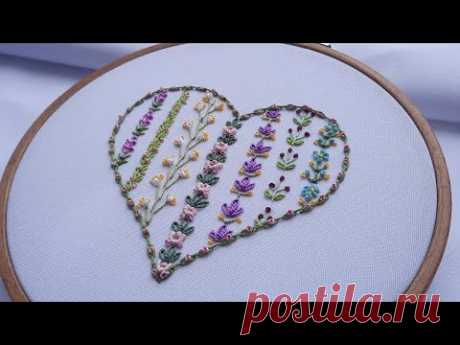 Flower Heart Hand Embroidery Top stitches Design by #malina_gm