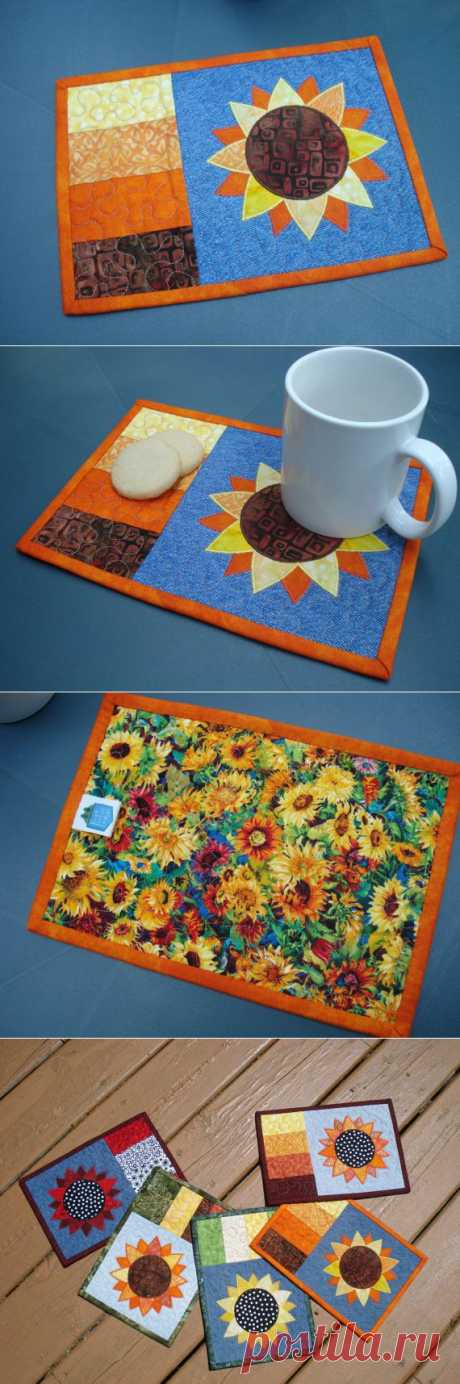 Sunflower Recycled Denim Mug Rug от BackPocketDesign на Etsy